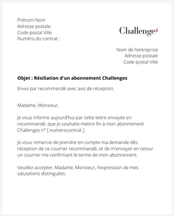 Résiliation d'un abonnement Challenges